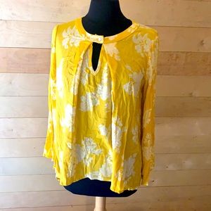 Ces Femme (boutique) Yellow Flowy Medium Bell Sleeve